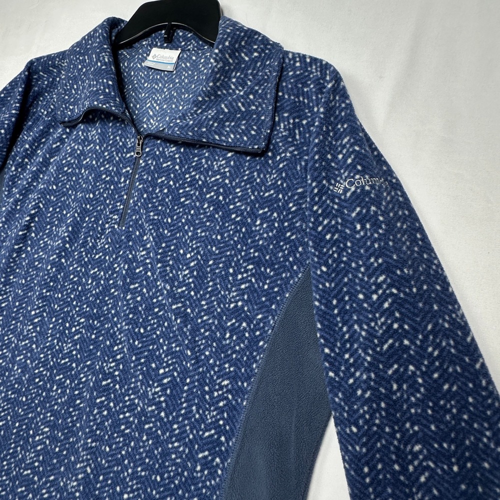 Columbia Womens XL Blue Herringbone Quarter Zip Fleece Pullover Sweater Jacket